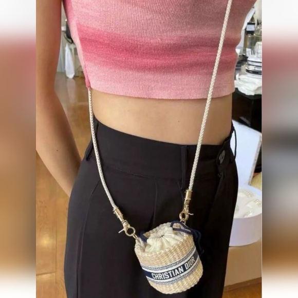 NIB Christian Dior Beige and Navy Drawstring Bucket - Picture 5 of 6